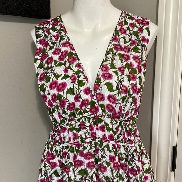 Roller Rabbit Dakini Lune Floral Maxi Dress Sleeveless Pleated White Green Sz L - Picture 7 of 14